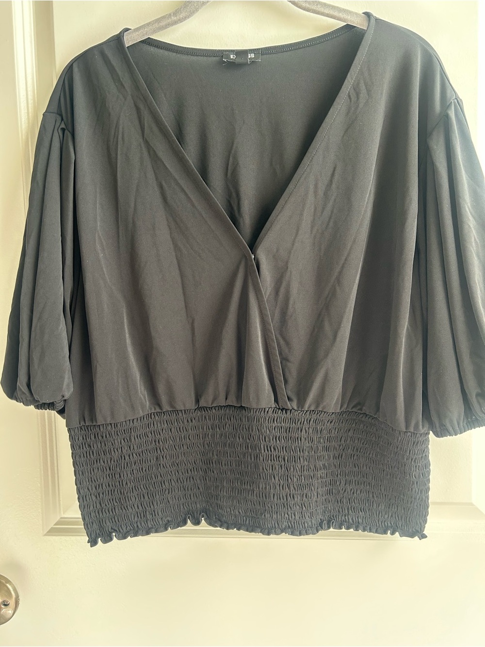 Express Black V-Neck Smocked Waist Blouse